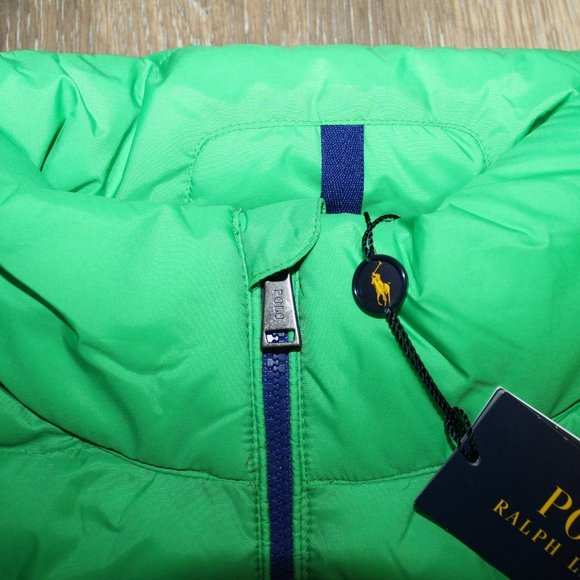 NWT POLO RALPH LAUREN MEN'S PACKABLE DOWN VEST NEON GREEN NAVY BLUE $240 - Picture 7 of 9